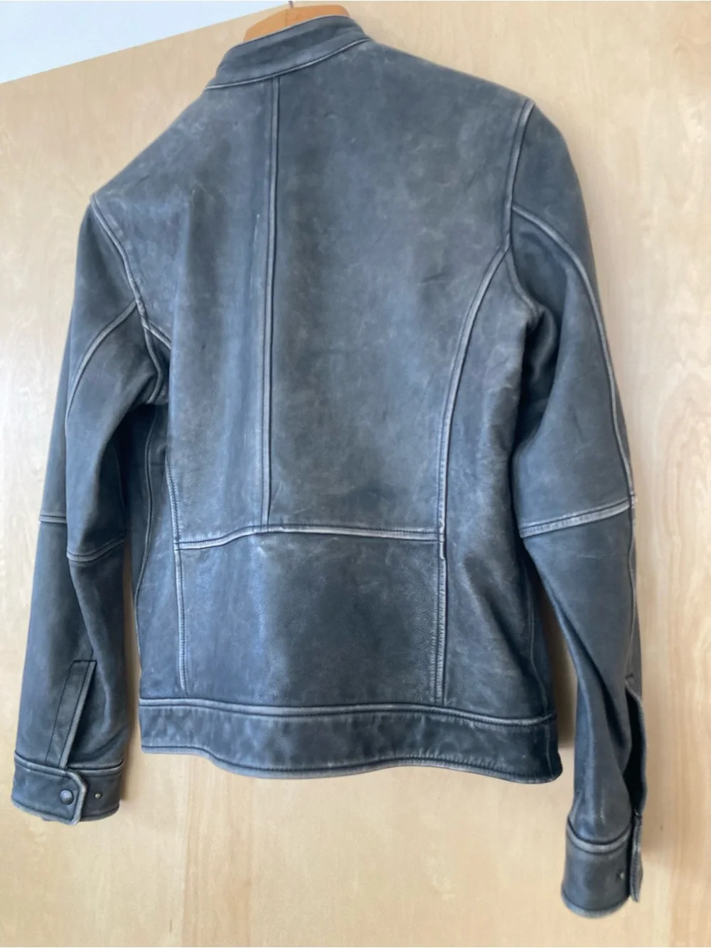 Men's Distressed Gray/Charcoal Leather Zip Jacket